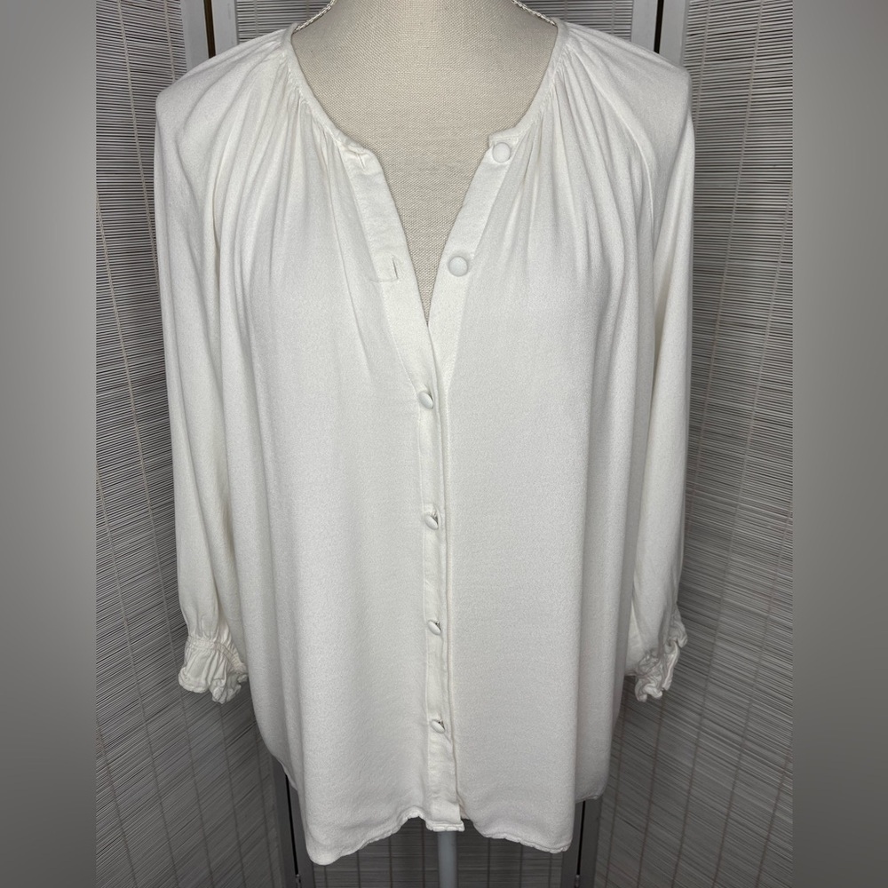 Wilfred Blouse White Button Down Ruffle Sleeve Relaxed Fit V Neck Size S